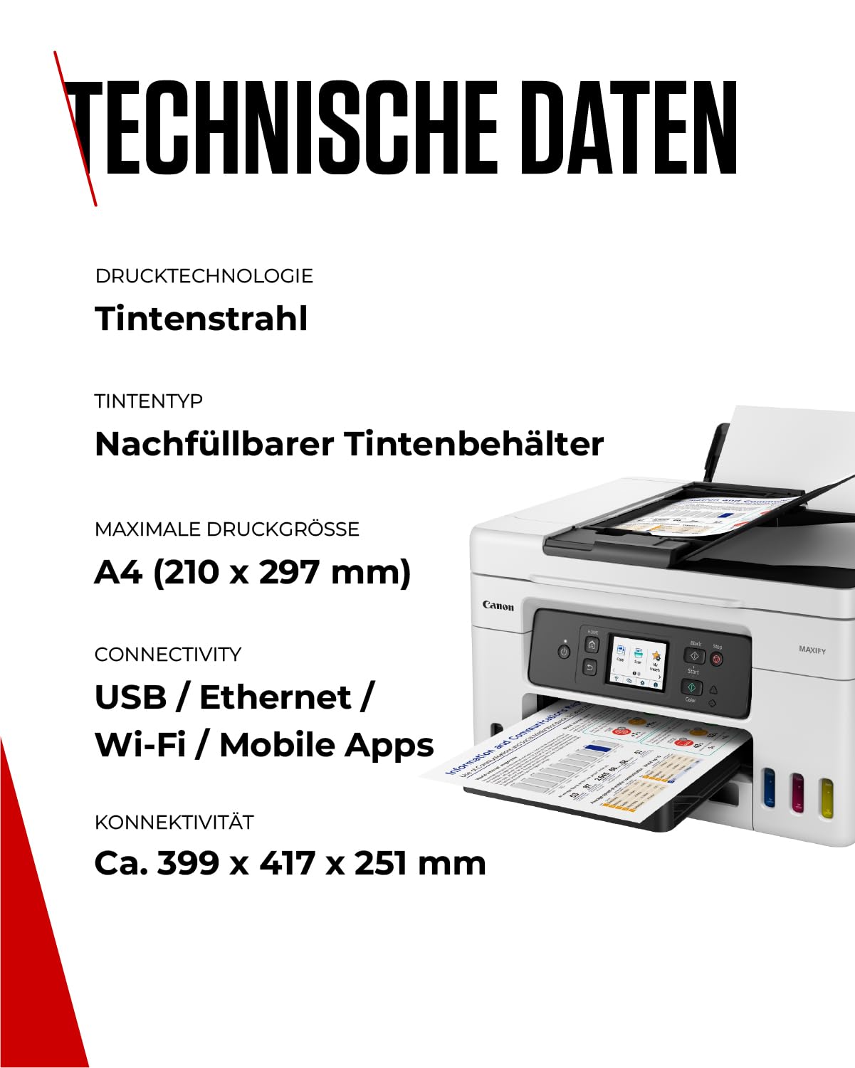 Canon MAXIFY GX4050 Drucker für den Heimgebrauch & Büro – Farbdrucker & Scanner All-in-One Kabellos | MegaTank Tintenstrahldrucker, Kopierer, Scanner & Fax | WLAN, Ethernet & USB-Verbindung A4-Drucker