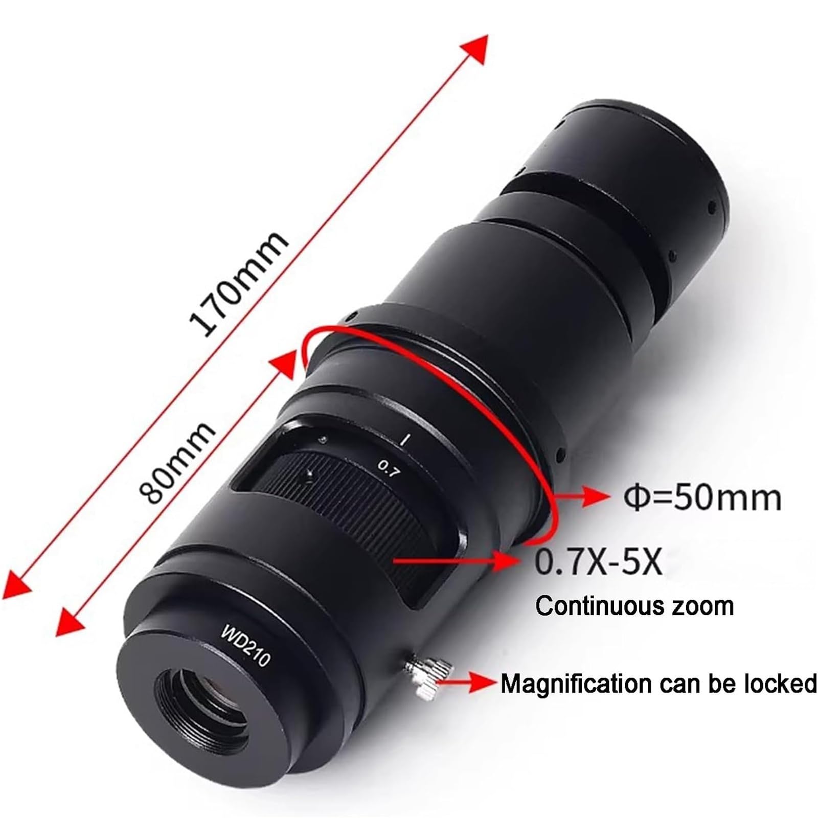 Obiektyw z zoomem kamery mikroskopowej, regulowany obiektyw z mocowaniem C, 0,7-5-krotne powiększenie ciągłe do akcesoriów do mikroskopu laboratoryjnego