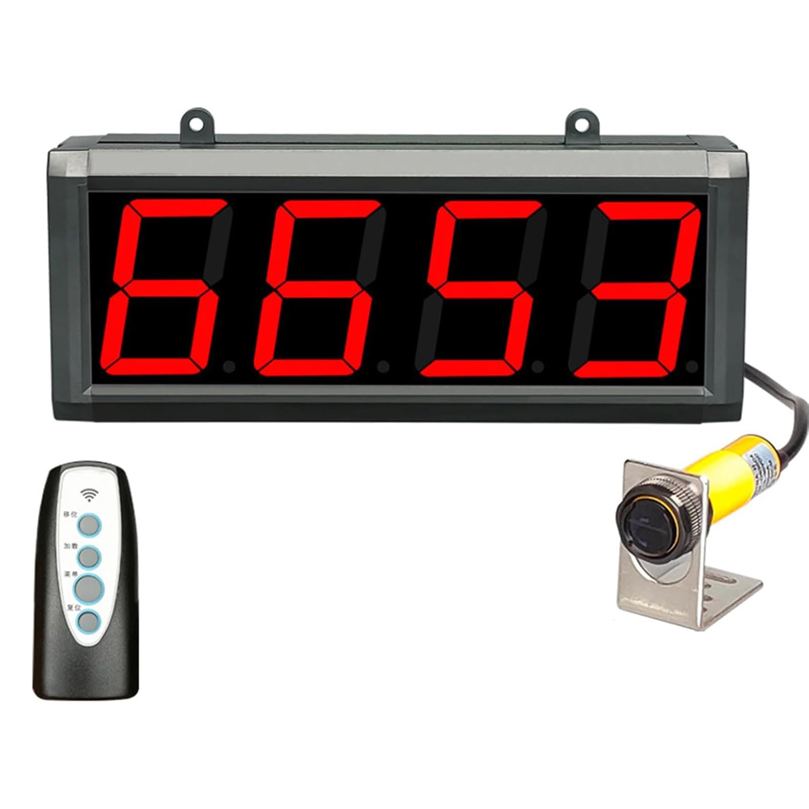 Digit Counter, 4 Digital Red 3 Inch Plus Minus Display Counter with Remote Control/I-n-f-r-a-r-e-d Sensor, Count Up to 9999/The Sensing Distance is Adjustable Within 70 Cm, for Production Line