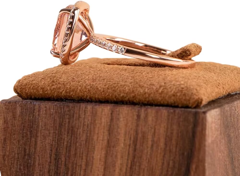 DINESH STORES 4 Carat Cushion Cut Morganite with Round Cut Diamond Halo Wedding Ring For Women's, 14K Rose Gold Finish, 925 Sterling Silver