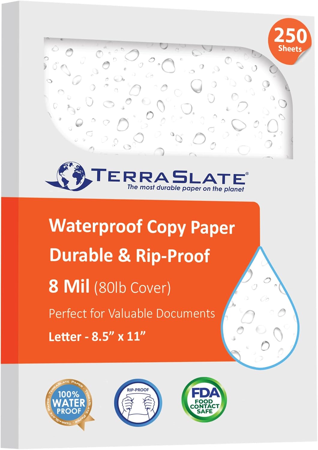TerraSlate Weatherproof Printer Paper - 8 Mil, 8.5” x 11” (250 Sheets) | Waterproof Paper for Holiday Cards, New Year Invitations, and Winter Outdoor Use