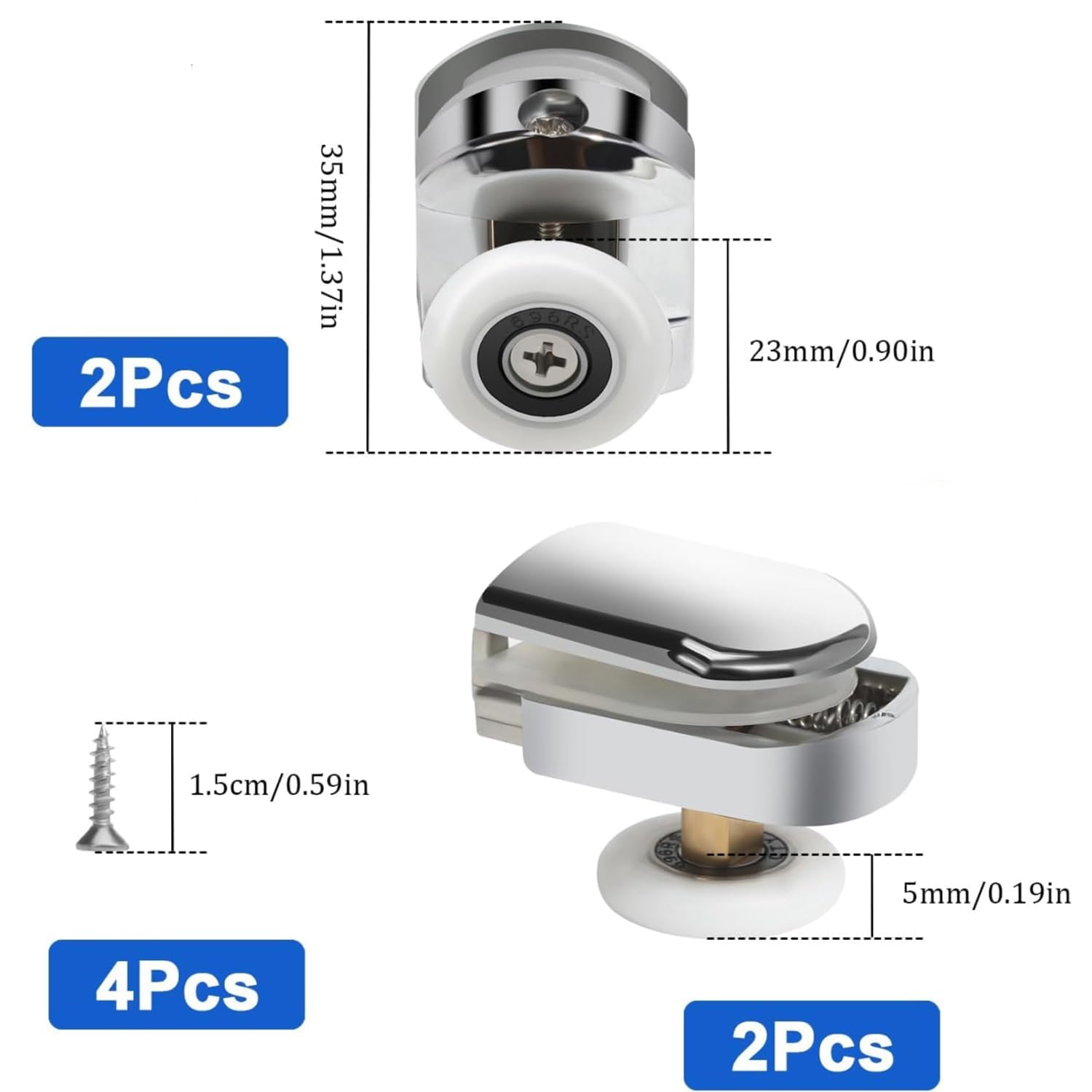 4Pcs Shower Door Rollers, 23MM Sliding Shower Doors Wheels Replacement Roller Runner Wheel - Image 2