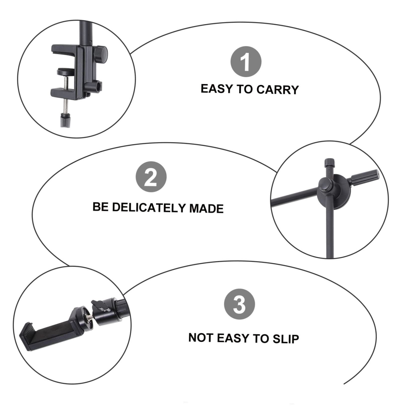 POPETPOP Soporte para Teléfono Móvil de Escritorio y Cabecero, Brazo Flexible Articulado 360°, Ajustable, Negro, para Grabación de Vídeo