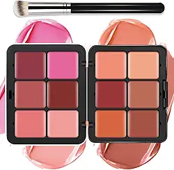Paleta de maquiagem creme [blush] de 12 cores para bochechas – Kit de paleta de maquiagem de blush tudo em um com pincel, fosco natural de longa duração, paleta de maquiagem facial à prova