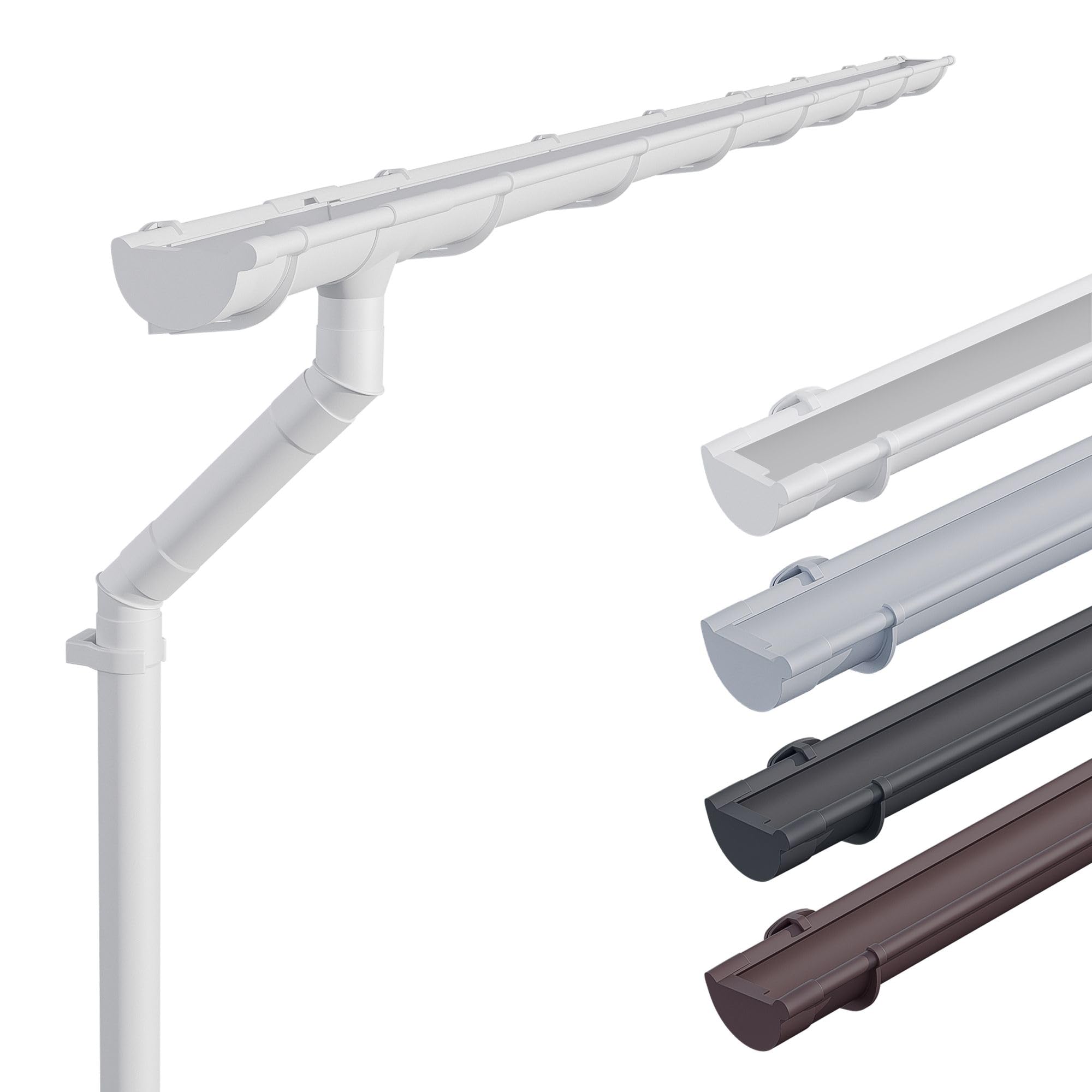 INEFA Guttering Set NW100 100mm PVC Half Round – 8m White Gutter for 1 Roof Side – Rainwater Gutter for Shed Carport