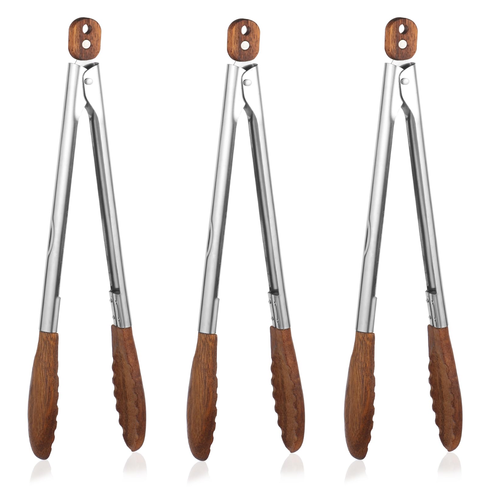 YEXEXINM 3 Pcs Walnut Wooden Kitchen Tongs, 15