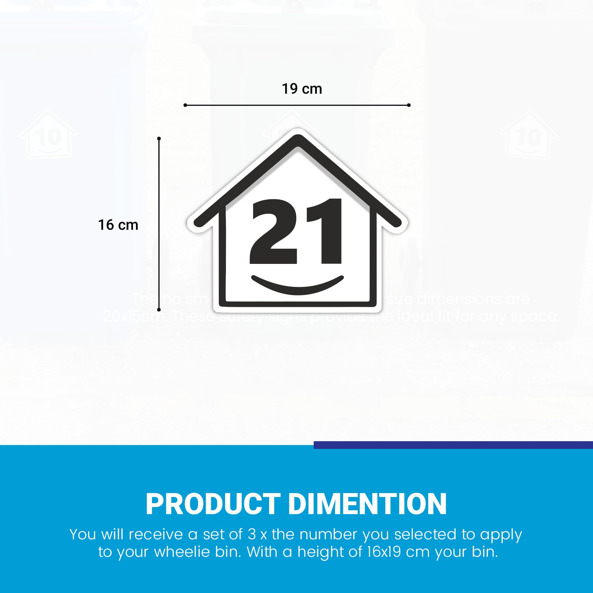3 x Bin Numbers for Wheelie Bins, 1-99, 15cm ‘Happy House’ Design Dustbin Stickers, Easy Application Stick On Number Stickers - Weatherproof Self Adhesive Vinyl, Black (21) — view 6