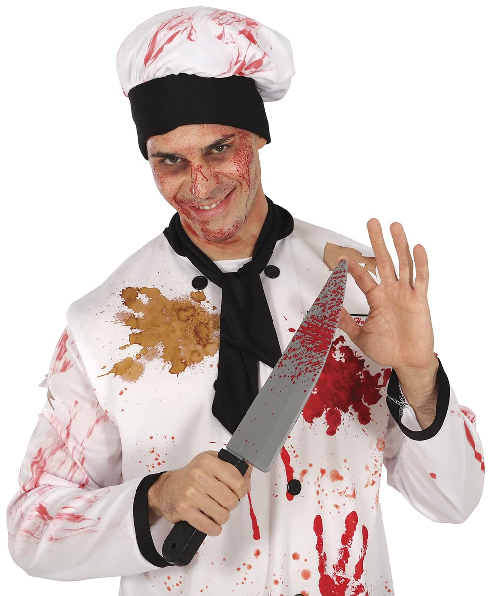 FIESTAS GUIRCA | Bloody Knife (42 cm) - Toy Weapon for Killer Chef Fancy Dress at Halloween and Horror Parties - Ideal for Children and Adults - Silver Black Red