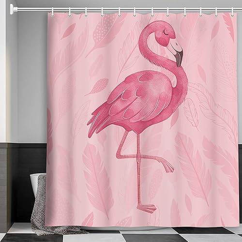 Miniatura 4 de Cortina de ducha rosa, bonitas cortinas de ducha de flamenco, cortinas de baño bohemias de arte moderno, juego de accesorios de baño rosa, 71 x 71