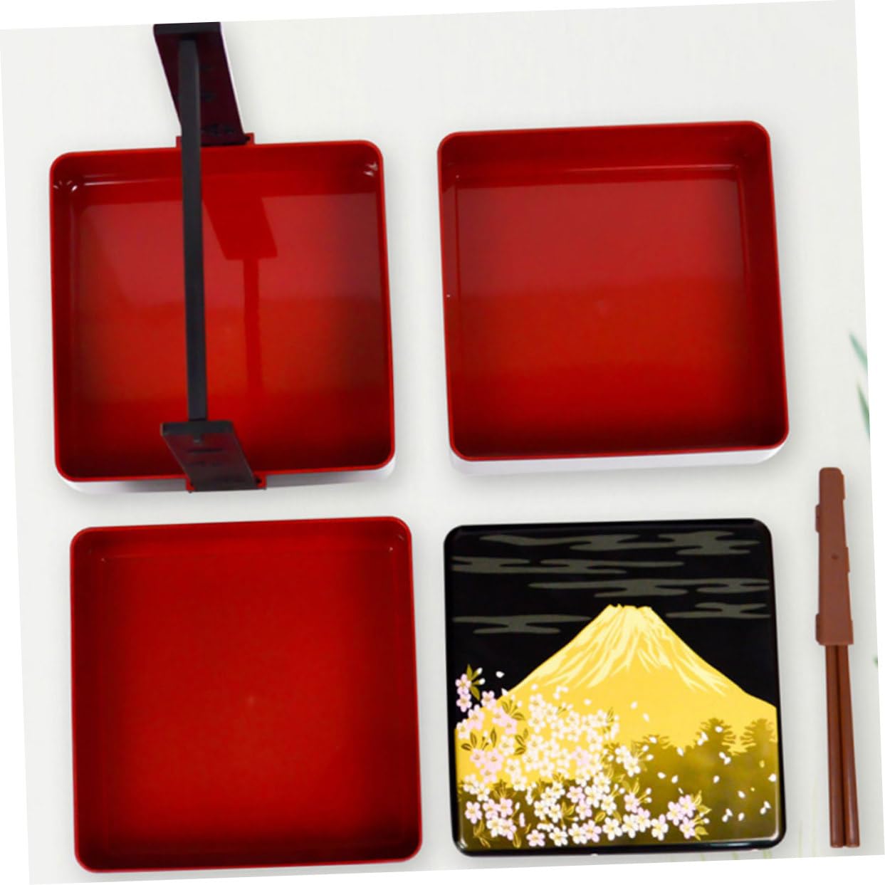 Boîte à Bento Japonaise Portable Noire, Design Trois Niveaux