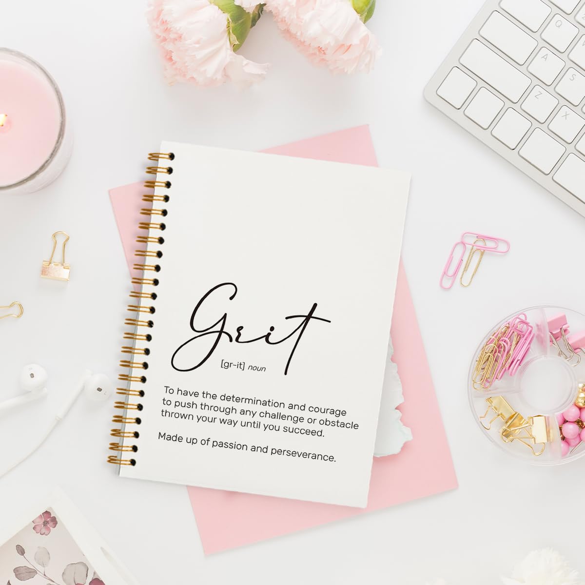 PLKMN Grit Definition - Cuadernos inspiradores para el trabajo, regalos motivacionales de oficina para mujeres, hombres, compañeros de trabajo, suministros de oficina y accesorios, cuaderno en espiral