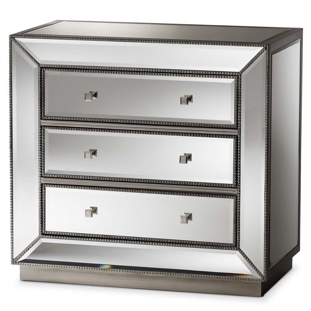 Baxton Studio Edeline Hollywood Regency Glamour Style Mirrored 3-Drawer Cabinet