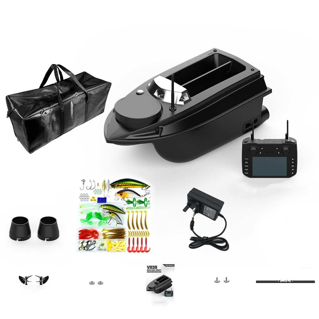 Bateau amorceur radiocommandé pour la pêche à la carpe, V030. Bateau amorceur intelligent avec télécommande de 800 m et capacité de charge de 3 kg, positionnement GPS, régulateur de vitesse automati