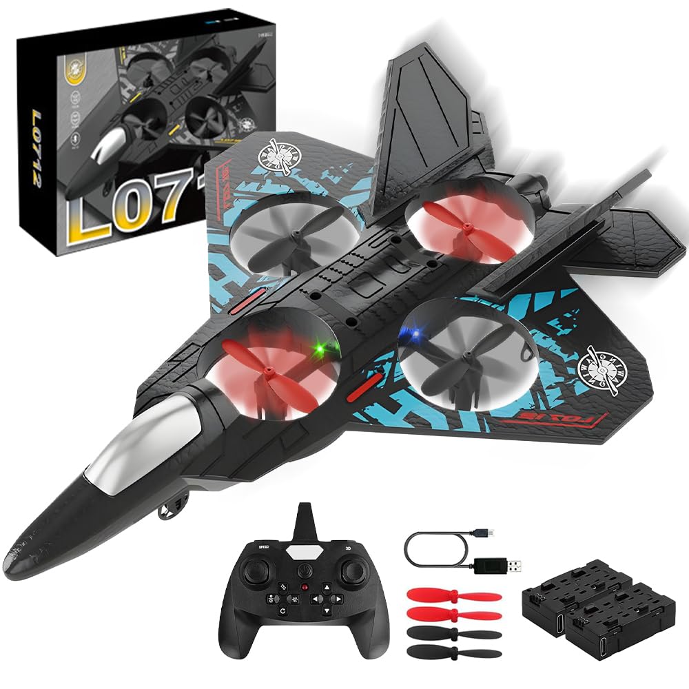 AVCXEC RC Airplane, 2.4GHz Remote Controlled Airplane, L0712 4 Channel Remote Control Airplane, Remote Controlled Fighter Airplane, Aeroplane Toy with Coloured Lights, for Beginners, Children, Adults