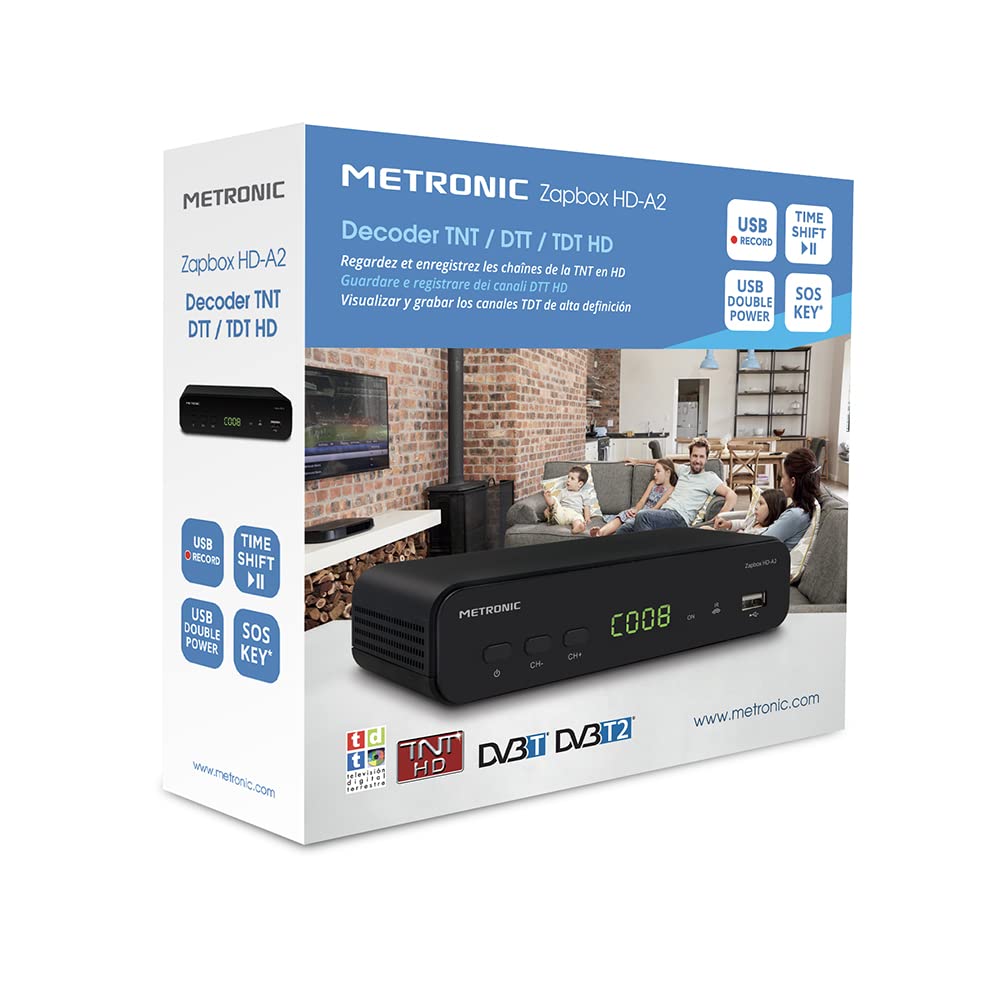 Metronic Décodeur TNT HD pour TV - HDMI, Péritel Démodulateur, Récepteur, Adaptateur, Tuner pour Antenne TNT - Enregistreur Via USB - 441658