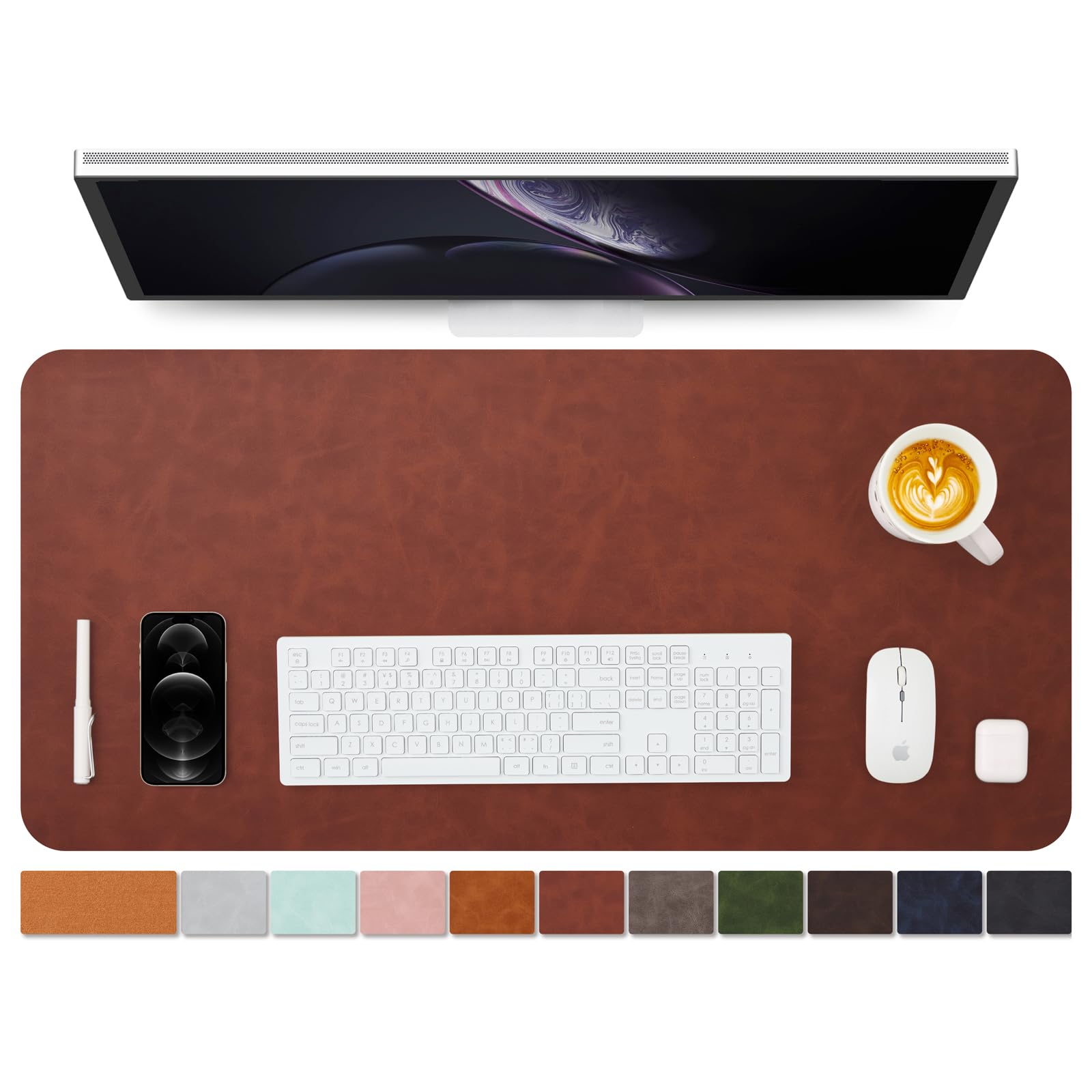 Distressed Leather Desk Mat - Non-Slip PU Desk Pad for Office and Home - Desk Organization and Accessories - Ideal for Large Mouse Pad and Desk Mats on Top of Desks(Mahogany,90cmx 43cm)