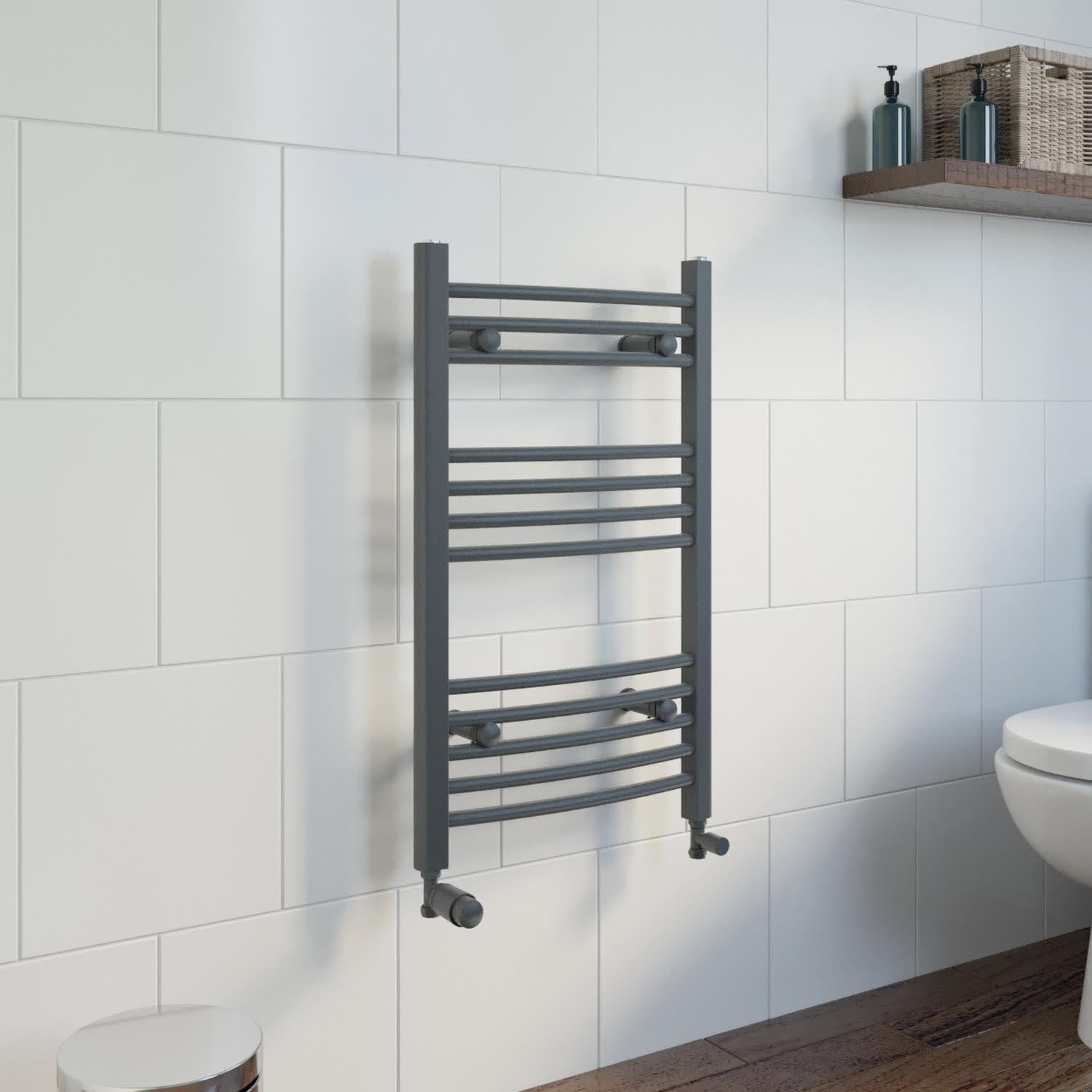 DuraTherm® 750 x 450mm Curved Heated Towel Rail Radiator Modern Central Heating Bathroom Warmer Wall Mounted Ladder Rad, Anthracite