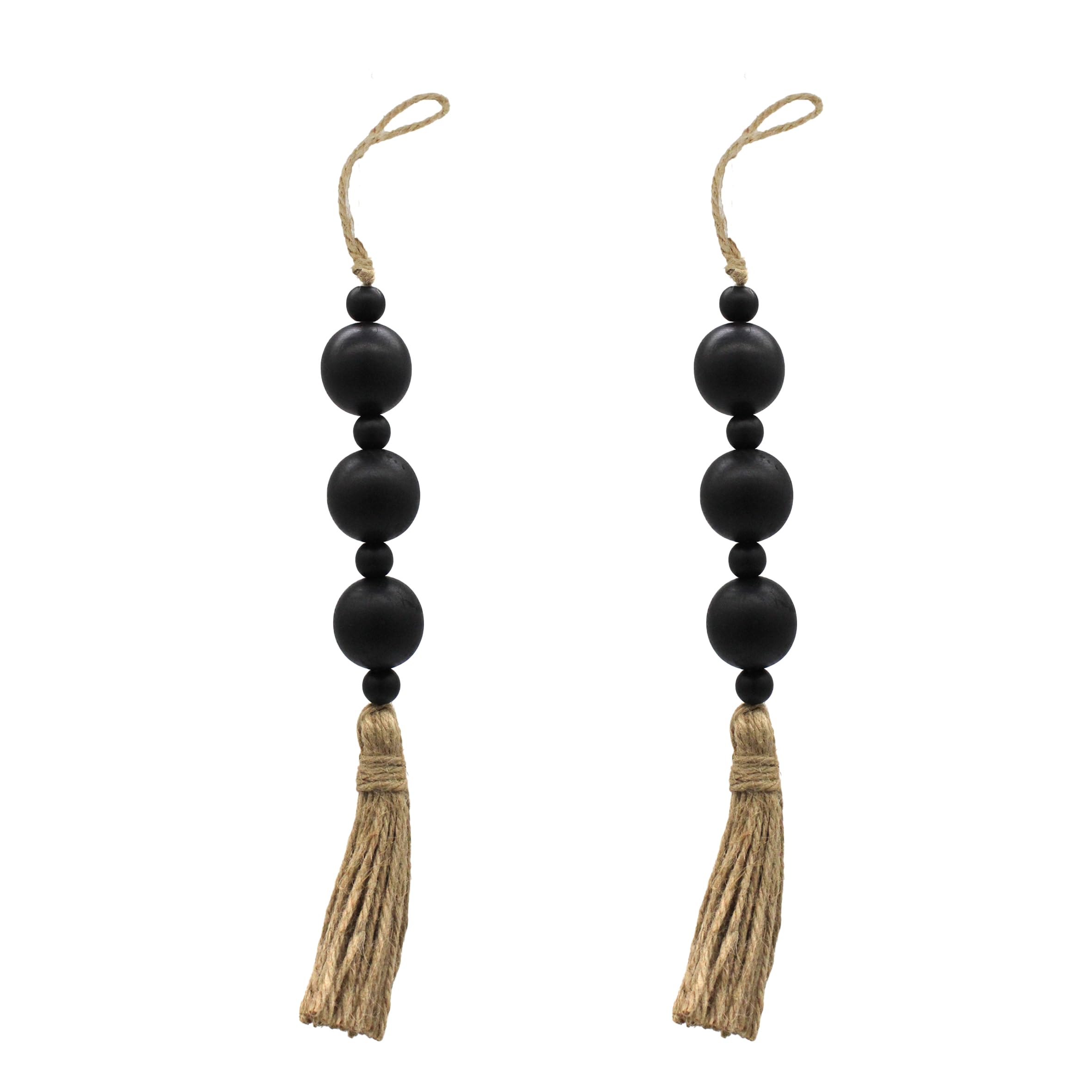 2PCS Farmhouse Decor Wooden Bead with Tassels Rustic Boho Minimalist Home Accent Country Decoration Beads for Door Knob Wall Hanging Living Room Decor, Black