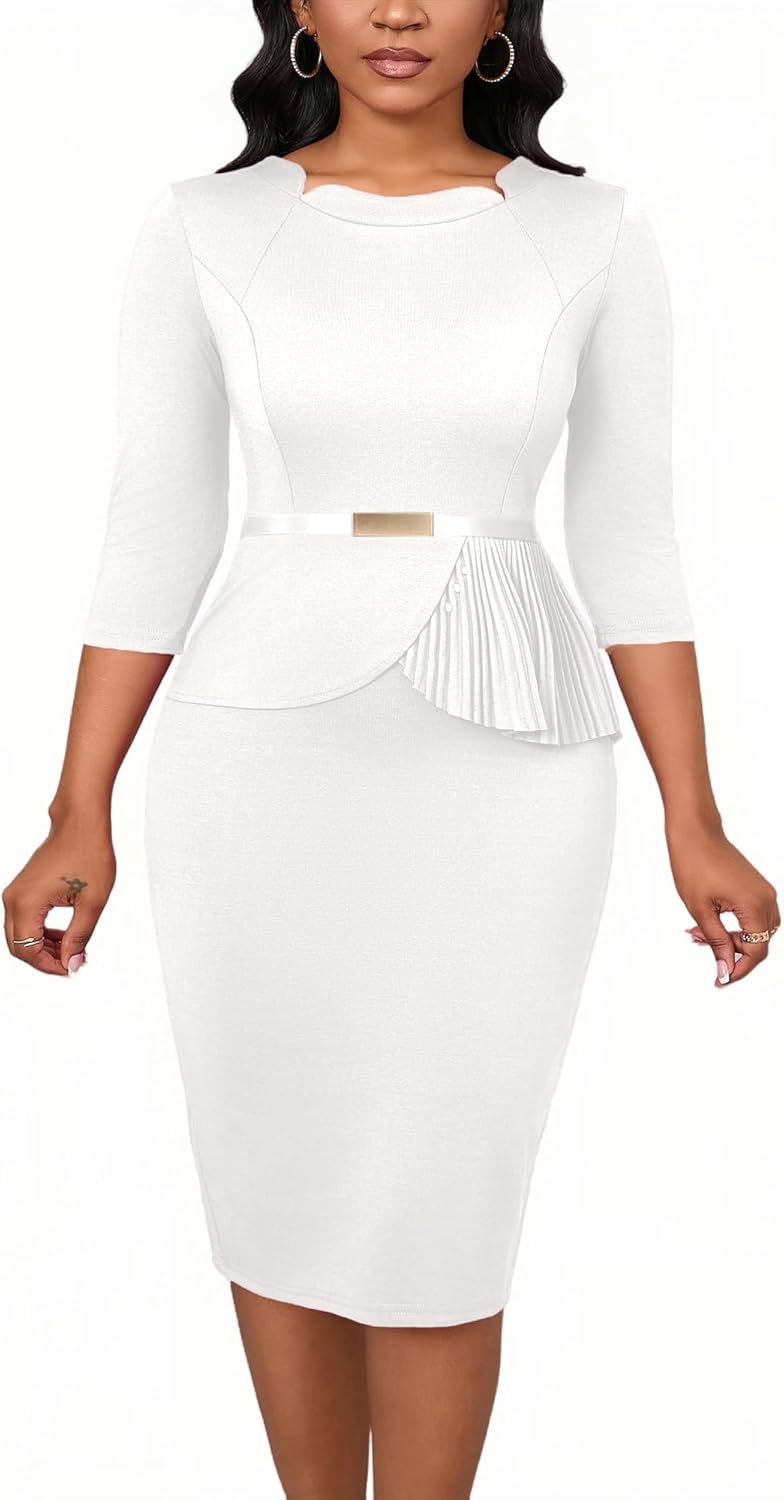 Business Casual Dress for Women Elegance Church Dresses Midi Bodycon Pencil Dress Office Modest Work Suiting Outfits