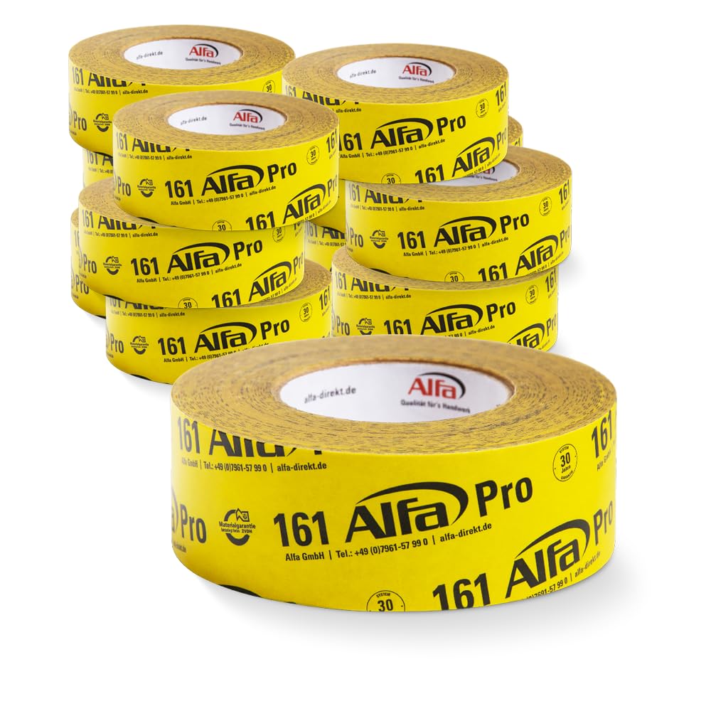 Alfa Pro Ruban adhésif papier pare-vapeur – 50 mm x 25 m – 12 pièces | Ruban adhésif haute performance pour films frein-vapeur, usage intérieur, résistant à l'humidité, déchirable à la main