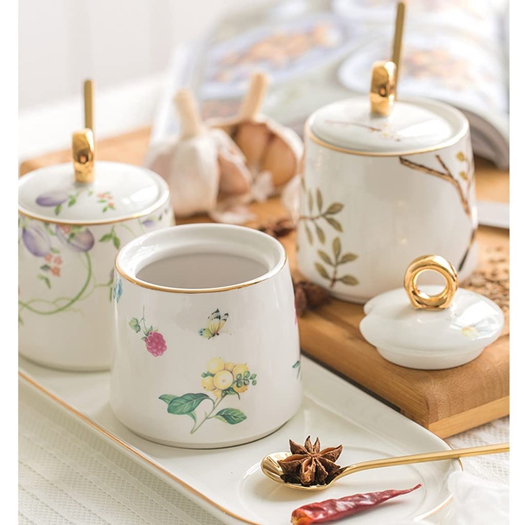 Set di contenitori per condimenti, Set di barattoli per condimenti in Ceramica, barattoli per condimenti per Uso Domestico, Scatola per condimenti Dipinta a Man