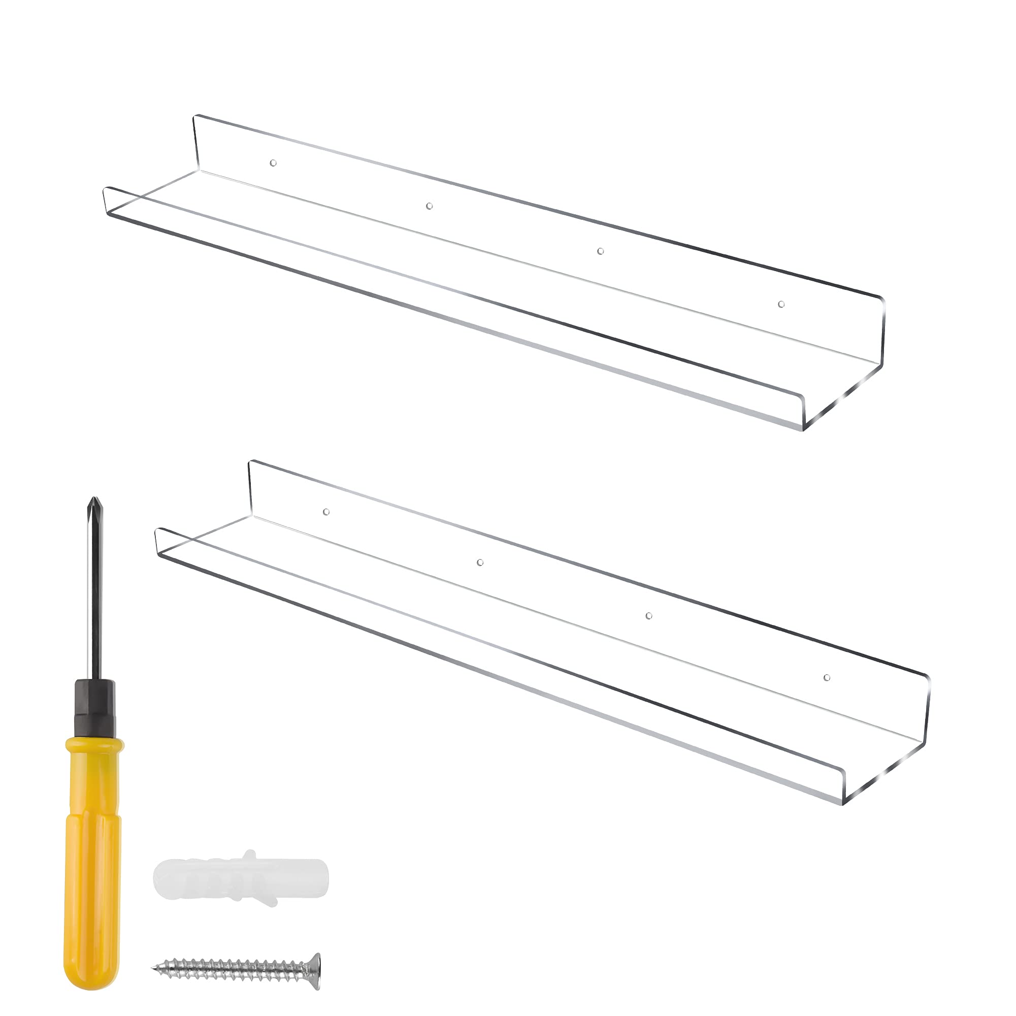 Floating Shelves 24 inch Acrylic Wall Ledge Shelves Clear 2 Pack Invisible Display Bookshelf, Jansburg 5MM Thick Premium Wall Mounted Shelf Bathroom Display Organizer-image-36