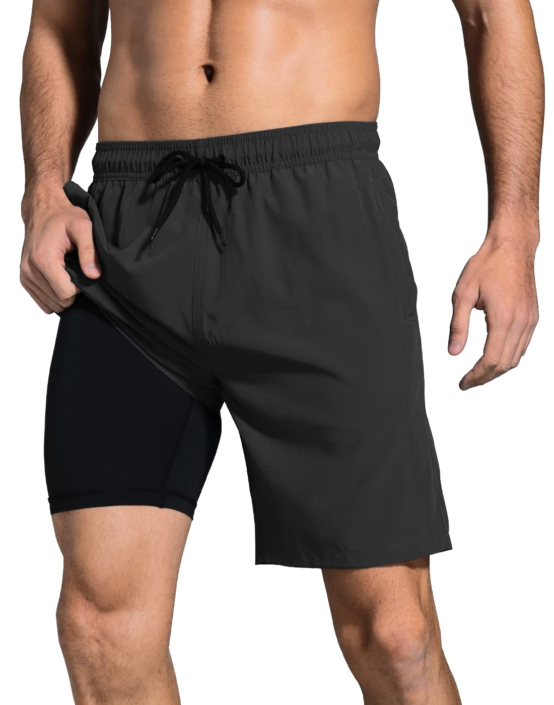 LUCOWEE Mens Swim Trunks Comfortable Compression Liner Swim Shorts Zipper Pockets Quick Dry 7" Inseam Bathing Suit Swimsuits
