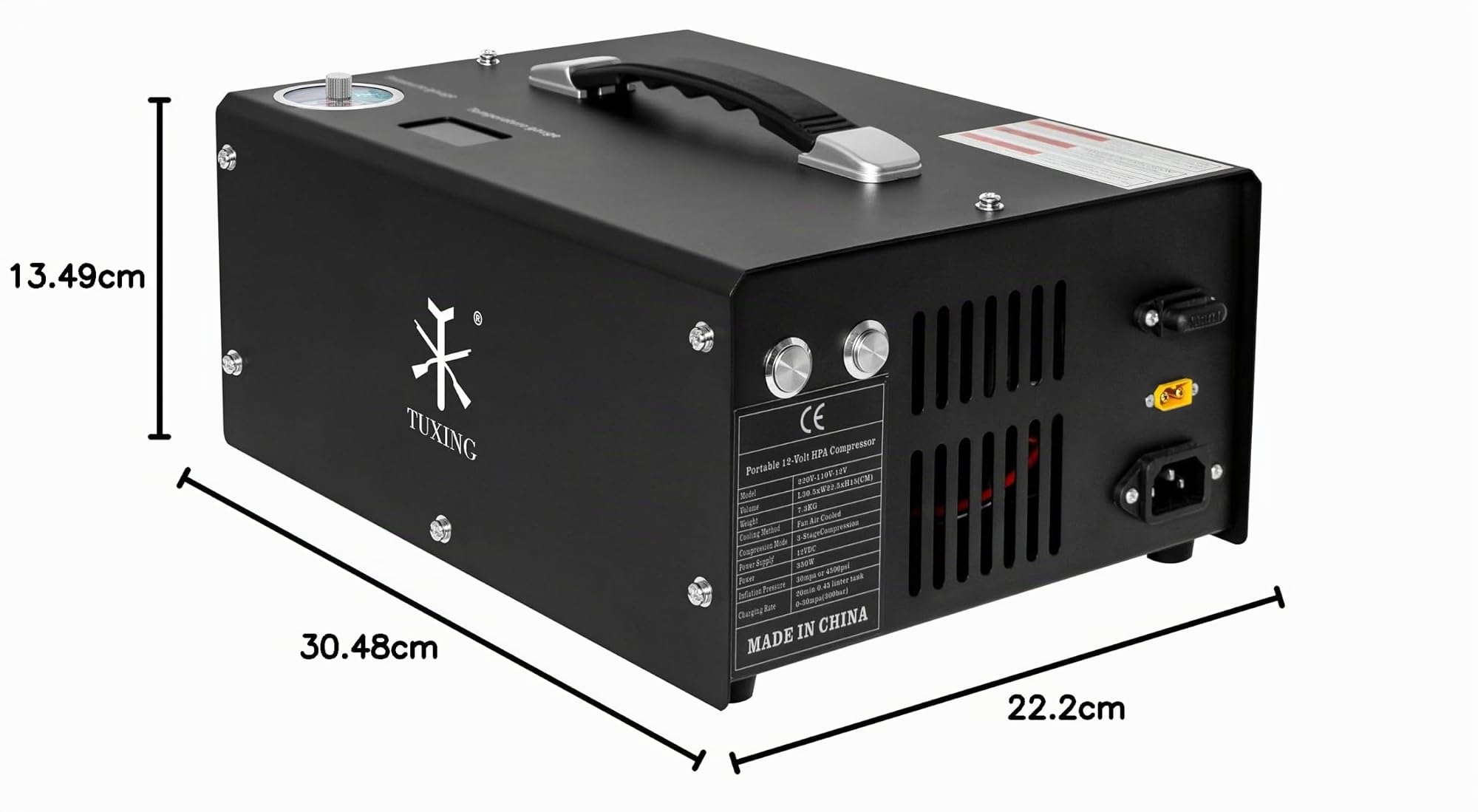 TUXING Compresor de aire PCP portátil, 4500 psi/30 Mpa, parada automática, convertidor integrado alimentado por coche 12 V CC o hogar 110 V CA, compresor de tanque de paintball con separador de aceite