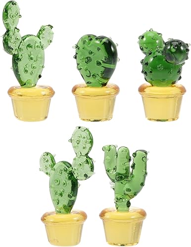 Miniatura 1 de iplusmile Mini figuras de cactus de cristal de cristal con adornos de jarrón, 5 piezas de escritorio, mesa de simulación, plantas decorativas para