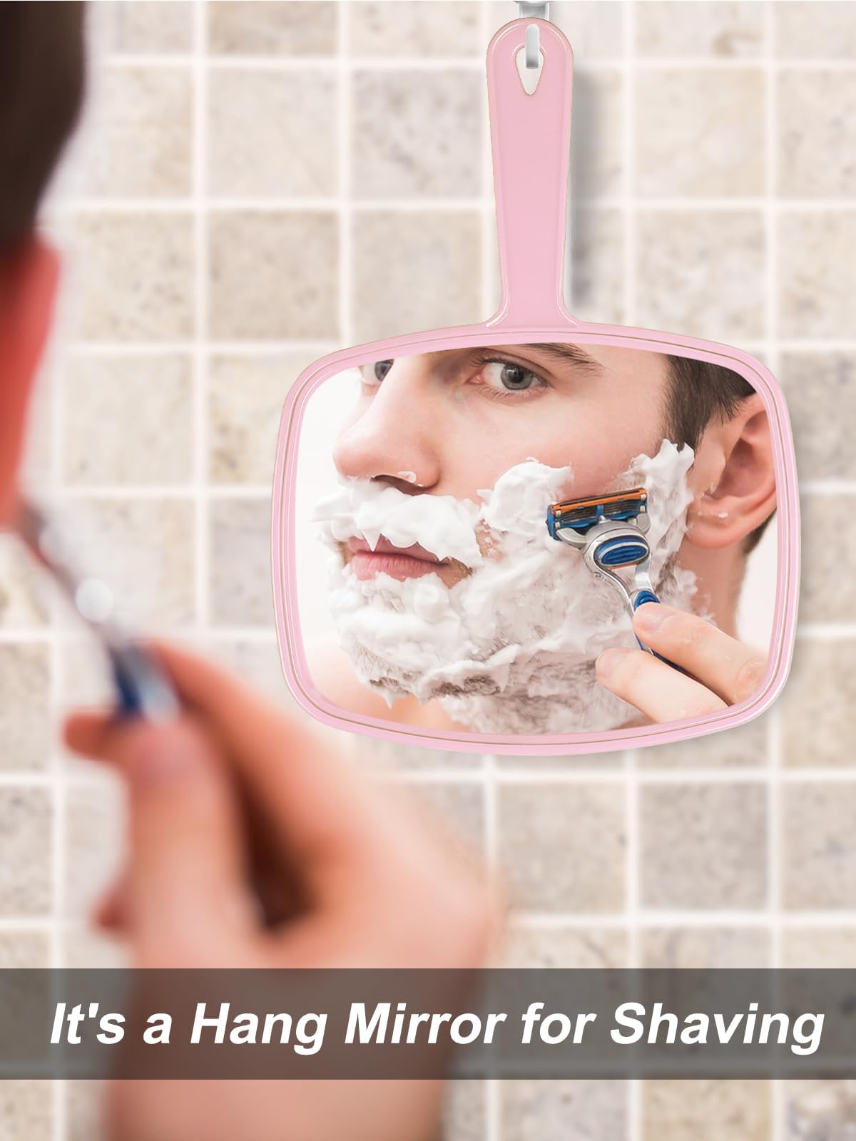 Pink Hand Mirror - Clear Reflection, Easy Hanging -4