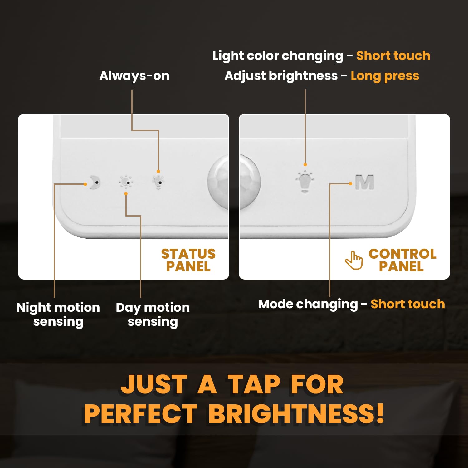 Luz con sensor de movimiento DAZZY DOT para interiores, recargable, luz nocturna con batería de 2000 mAh, luces nocturnas adhesivas con activación por movimiento (paquete de 2), luces regulables
