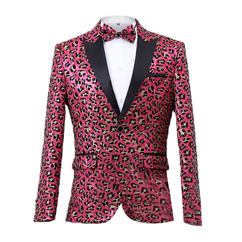 Image of Men's Blazers Leopard Print Notched Lapel Suits Slim Fit Sequins Tuxedo Stylish Sport Coats Jackets