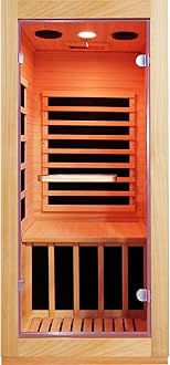 Far Infrared Sauna Home Sauna Room Indoor 1 Person Sauna Wood Saunas 900W 120V with Red Light Bluetooth Speakers 28.35"x32.28"x61.42"