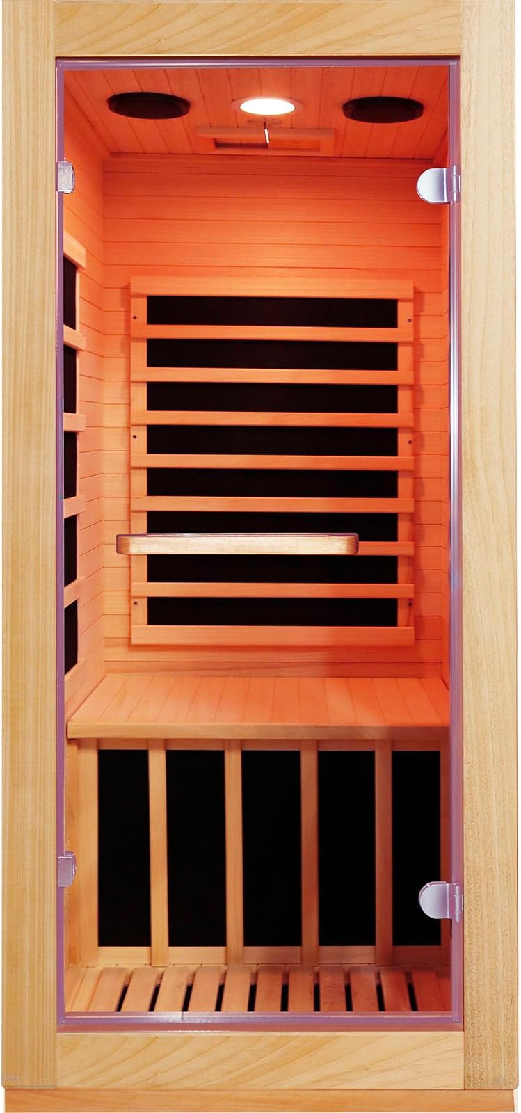 Far Infrared Sauna Home Sauna Room Indoor 1 Person Sauna Wood Saunas 900W 120V with Red Light Bluetooth Speakers 28.35"x32.28"x61.42"
