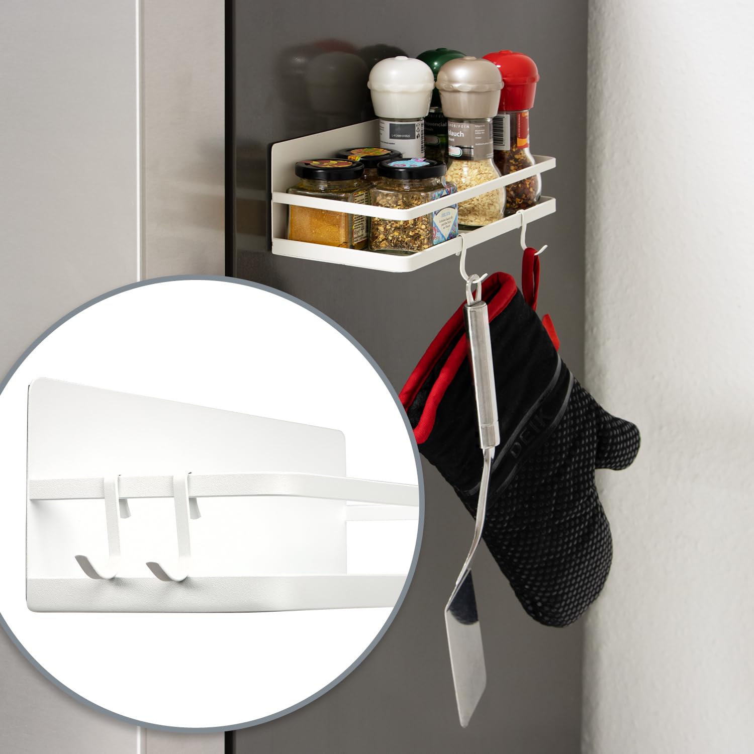 com-four® Ripiano magnetico per frigorifero - Sospeso con 2 ganci ciascuno - Organizer in metallo, capacità di carico fino a 6 kg