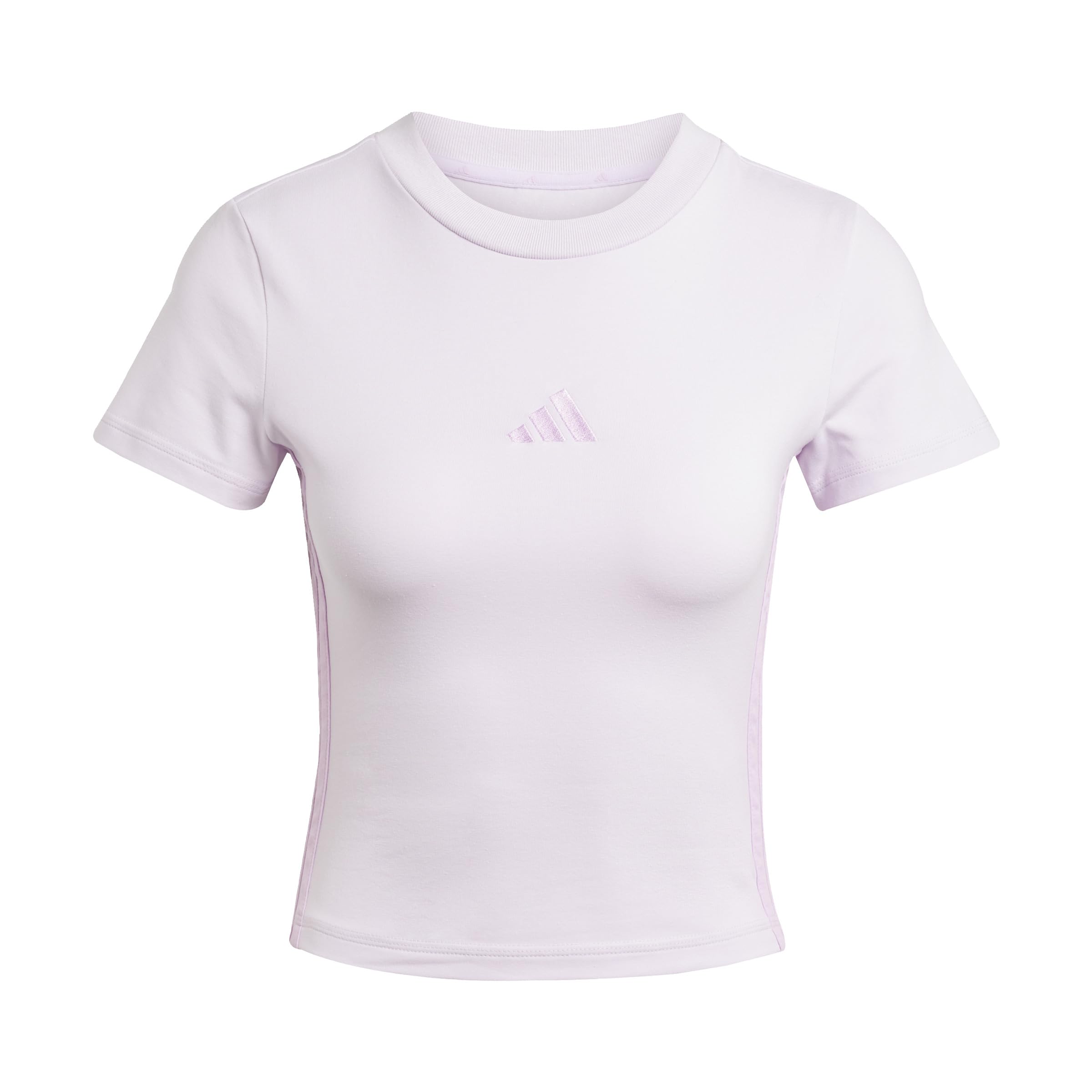 adidas Women's Essentials 3 Stripes Slim Baby T-Shirt, ice Lavender/Bliss Lilac, XXS