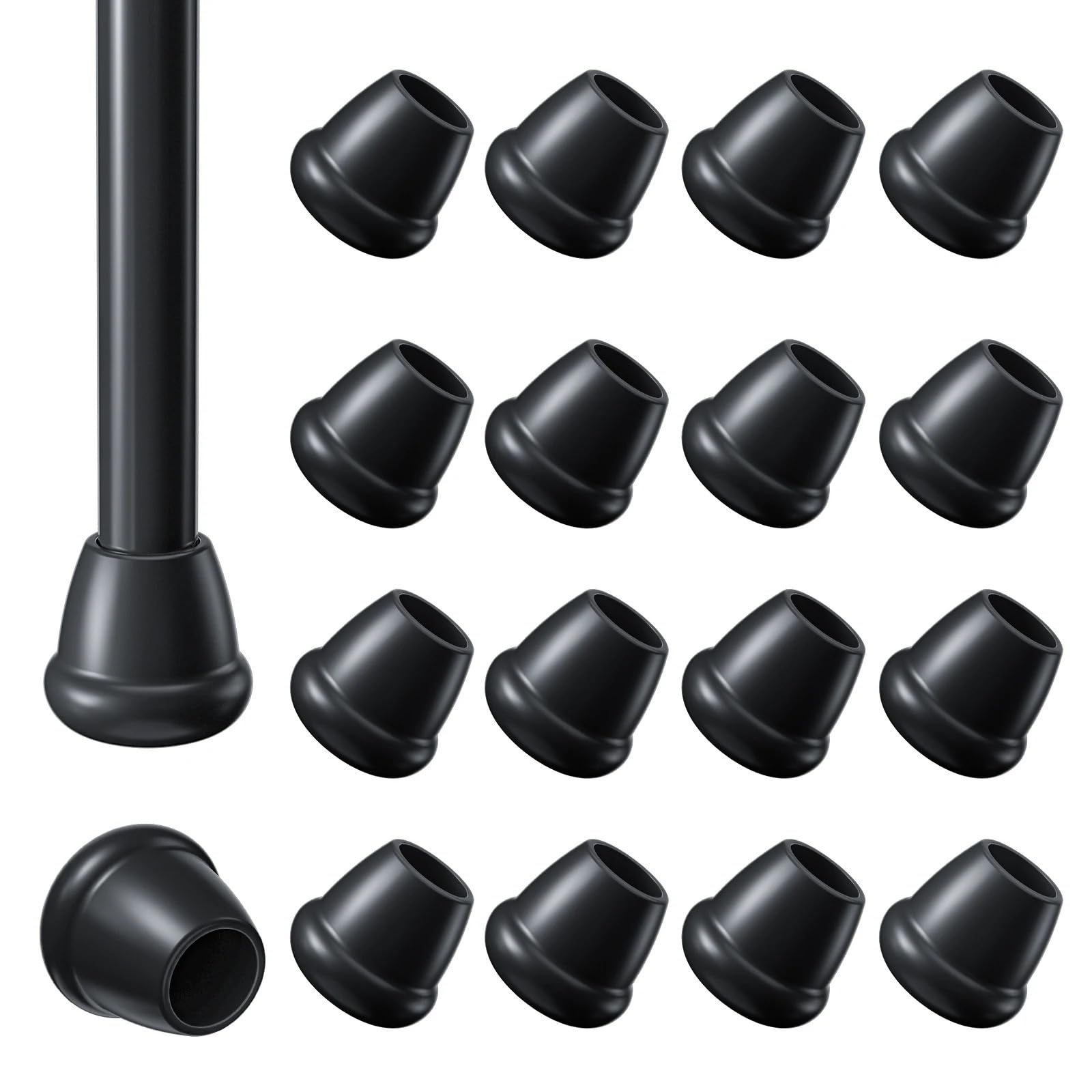 HYQOUKLR Silicone Chair Leg Cover Caps, Chair Leg Floor Protectors 16PCS Round Silicone Black 16-19mm