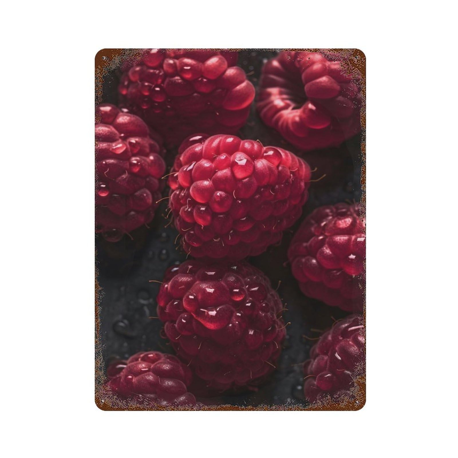 Vintage Rust Metal Sign Tasty Raspberries 15.7"x11.8", Decorative Metal Wall Art for Basement, Hobby Room And Garage Decor