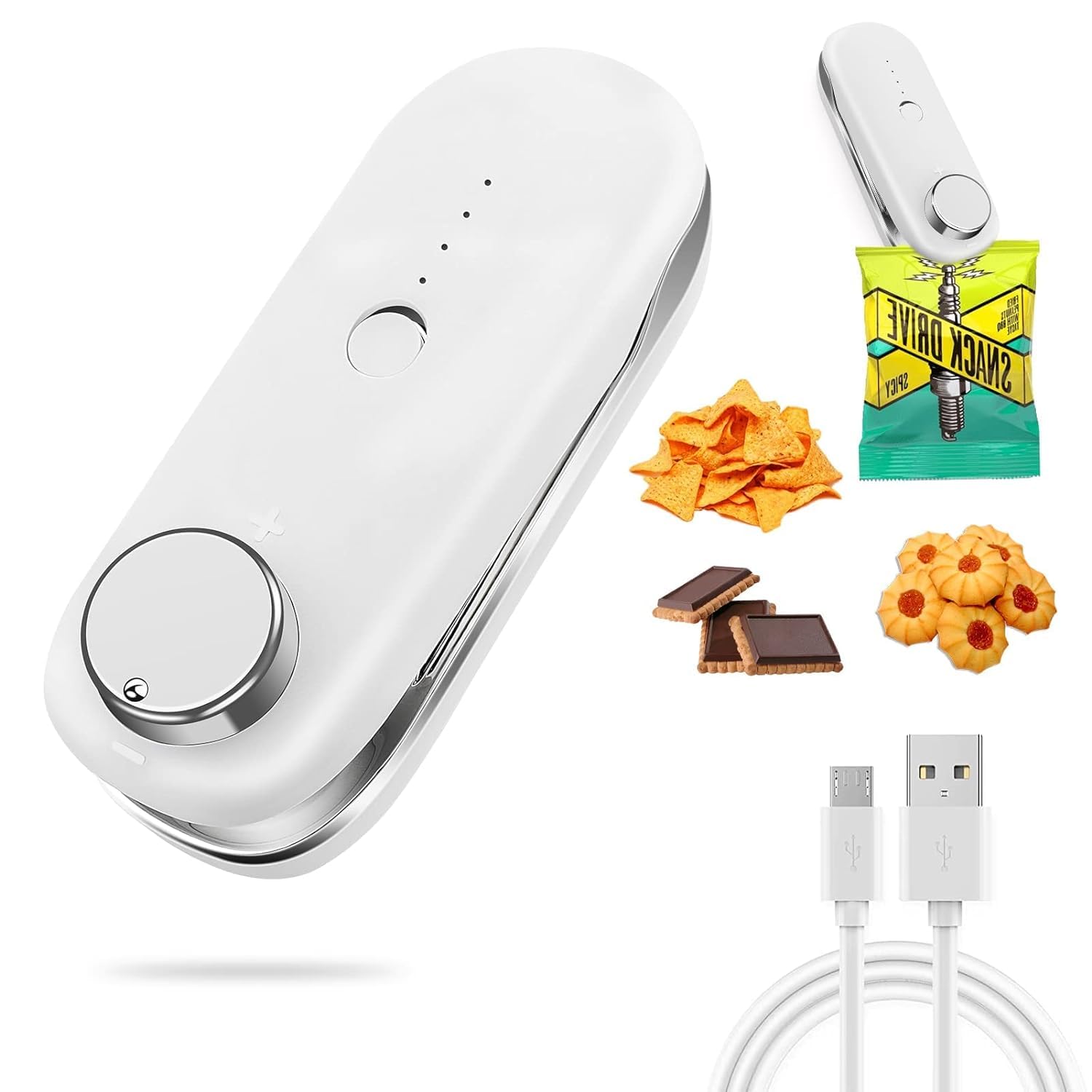 KASTWAVE Mini Bag Sealer, 2 in 1 Handheld Bag Sealer Portable Chip Bag Sealer Heat Sealer Food Sealer Bag Sealer Heat Seal Sealer Machine for Chip Bags Food Home Snack Storage (White)
