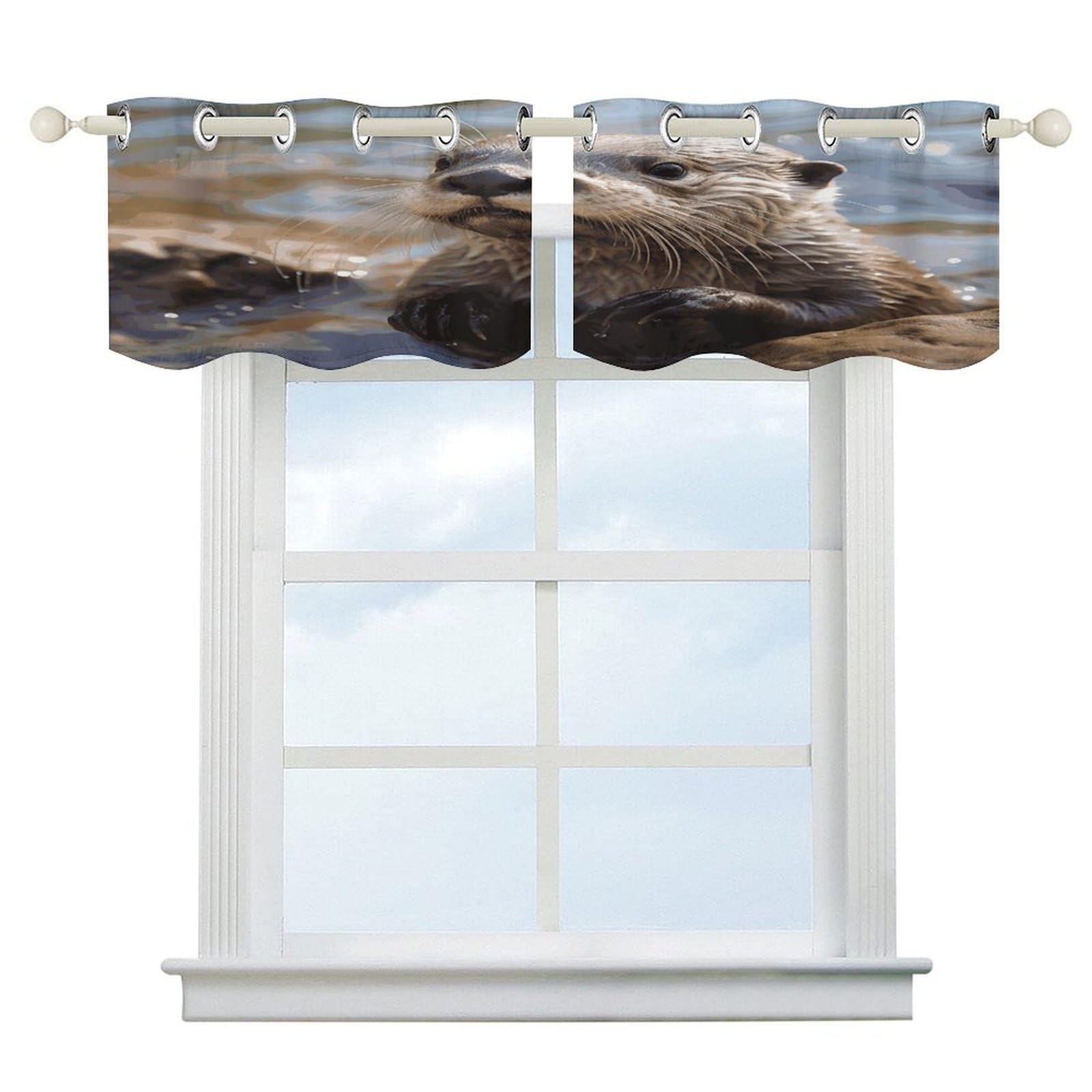 Fekiloot Style Otter Playing In The Water Short Curtains Valance Curtain