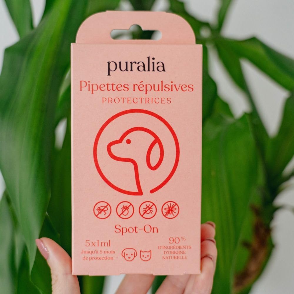 5 Pipettes Répulsives Spot-on de 1ml - pour Chiens, Chats et Petits Animaux - Anti Puces, Tiques, Moustiques - Margousier, Lavande et Citronnelle - Plus de 90% d'origine Naturelle