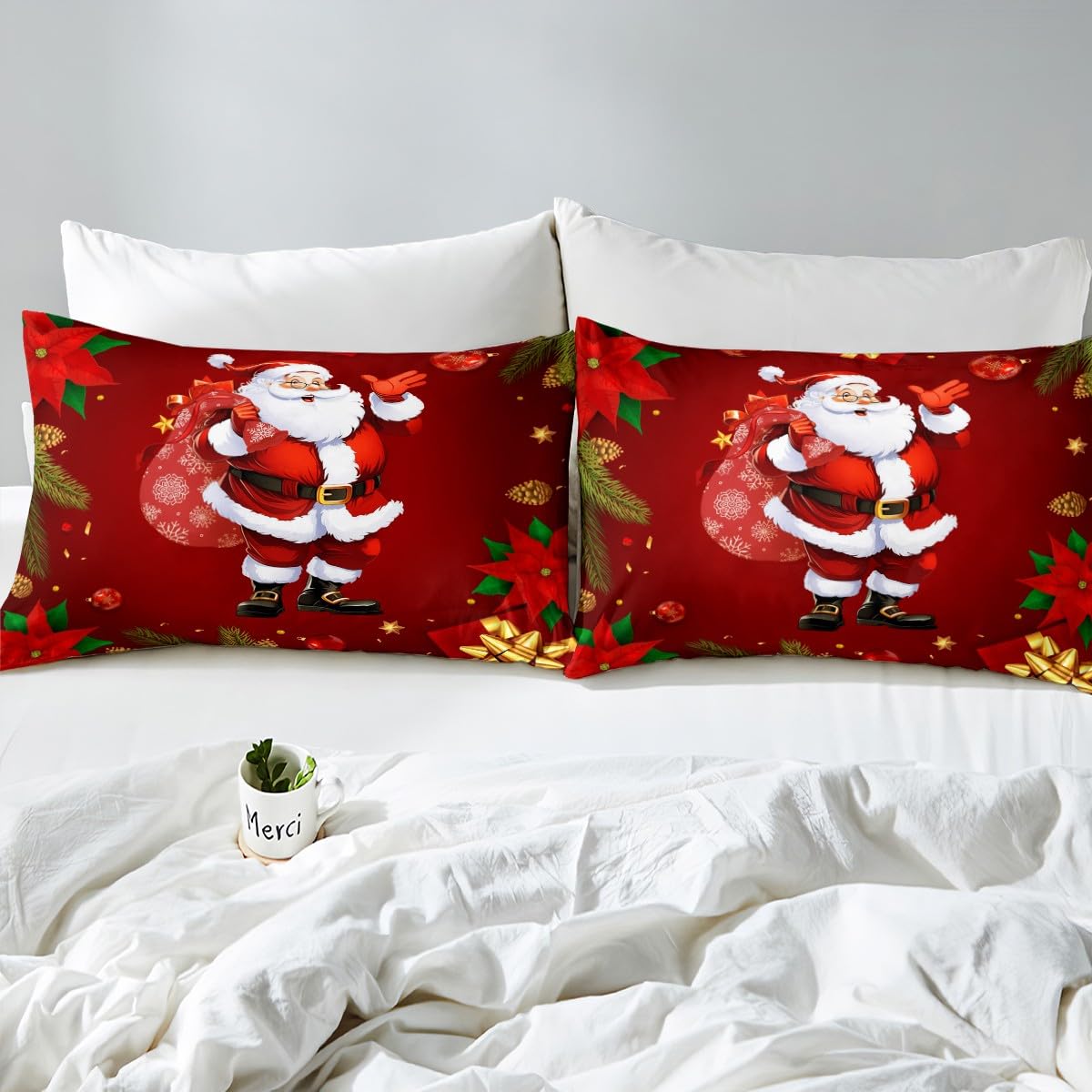 Fusion - Funda Nórdica Frases Navideñas - 230 x 220 cm - Reversible (2 Diseños) - 2x Fundas de Almohada