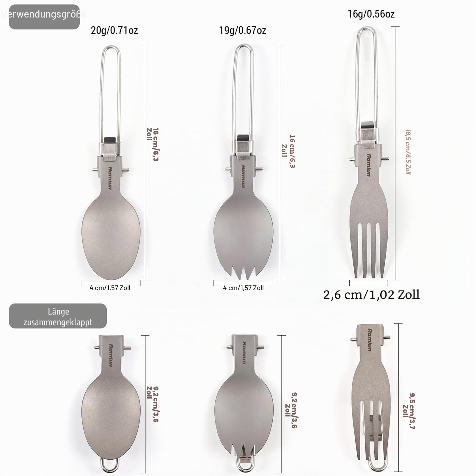 8-in-1-Camping-Teller-Set mit 5 Titan-Pfannen und klappbarem Gabel, Löffel, leichtes Geschirr, Outdoor-Besteck für Grill, Küche, Wandern, Picknick