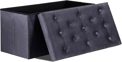 Miniatura 4 de Nova Microdermabrasion Otomana plegable de almacenamiento, 31.4 x 15.7 x 15.7 pulgadas, banco otomano de almacenamiento de terciopelo con tapa,