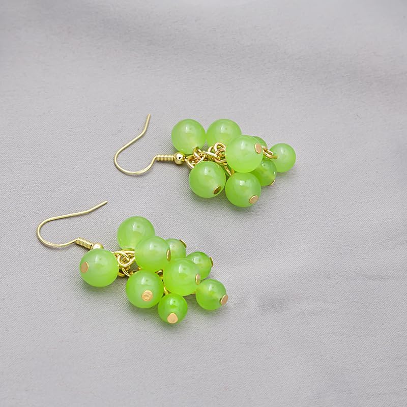 Simulation Fruit Earrings Creative Cute Fruits Dangle Drop Earrings Grape Strawberry Cute Earrings Handmade Lovely Cherry Tassel Dangle Drop Earrings for Women (Green Grape) - Image 3