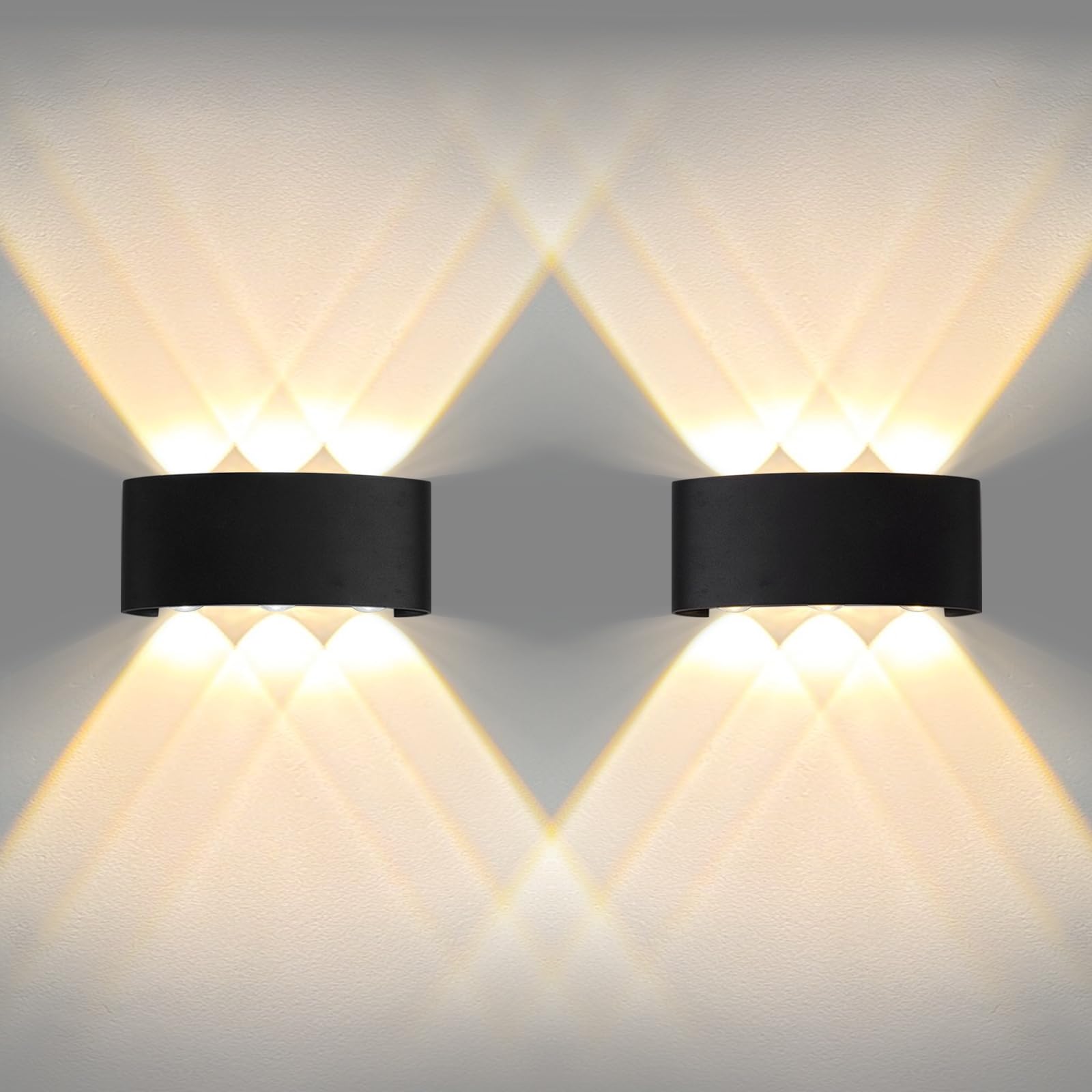 URHRHU Lámpara de Pared Interior 2 Piezas 6W Apliques pared LED Luz Lámpara Moderna Negro Luz de Aluminio Blanca Cálida 3000K Apliques de Pared Arriba y Abajo para dormitorio Sala de Estar Pasillo