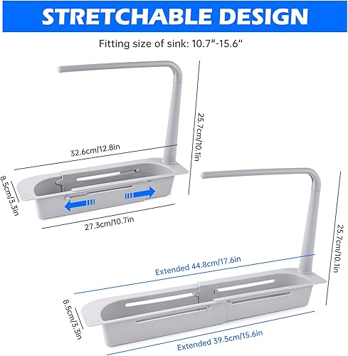Miniatura 4 de NiHome Organizador telescópico de cocina sobre el fregadero con colgador de toallas, cesta de drenaje delgada expandible, multifuncional, longitud