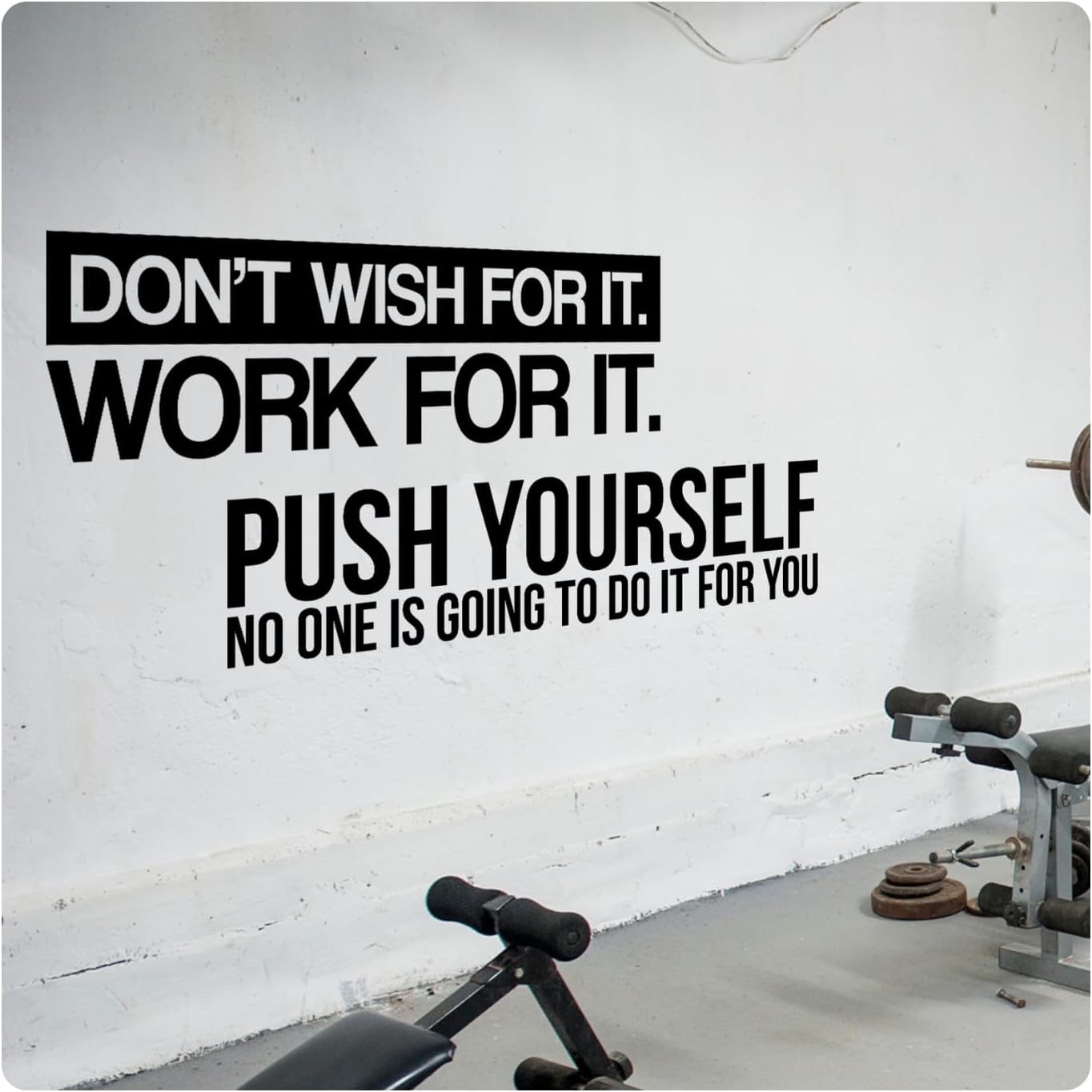 Motivational Wall Decal Bundle for Home Gym – Fitness Quote Wall Decor Set – Don’t Wish for It Work for It & Push Yourself – Inspirational Workout Room Wall Stickers