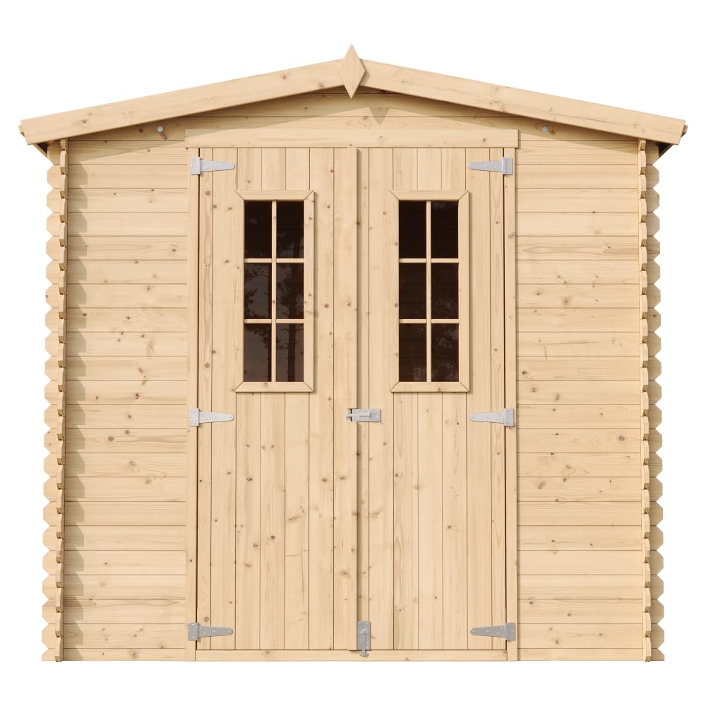 Cobertizo de Madera para jardín con Suelo TRATADO - 226x236cm/4.33 m² Cobertizo de Madera Natural - Taller de Jardín - Bicicleta, Almacenamiento de Herramientas TIMBELA M369C+M369G