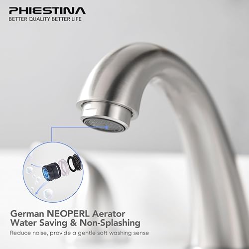 Miniatura 4 de phiestina Grifo de baño, grifo de baño generalizado de 3 agujeros, grifo de baño moderno con drenaje emergente y líneas de suministro de agua,